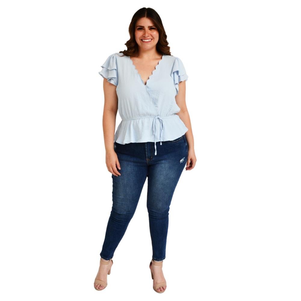 Foto 6 pulgar | Blusa Manga Mariposa Roman Fashion Tallas Extras color Azul