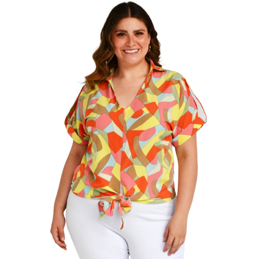 Foto 2 pulgar | Blusa Fresca con Moño Roman Fashion Tallas Extras 1819 color Amarillo