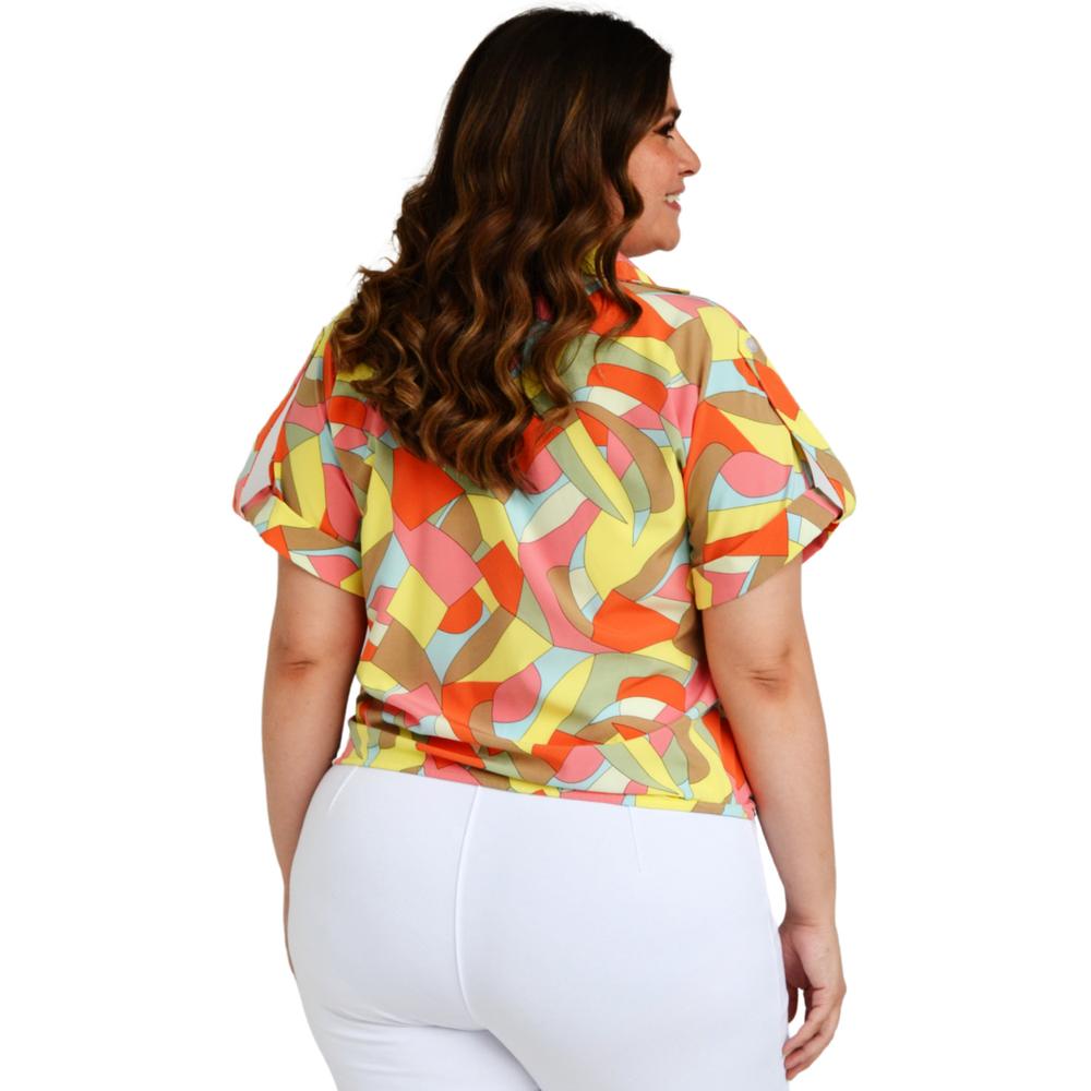 Foto 3 | Blusa Fresca con Moño Roman Fashion Tallas Extras 1819 color Amarillo