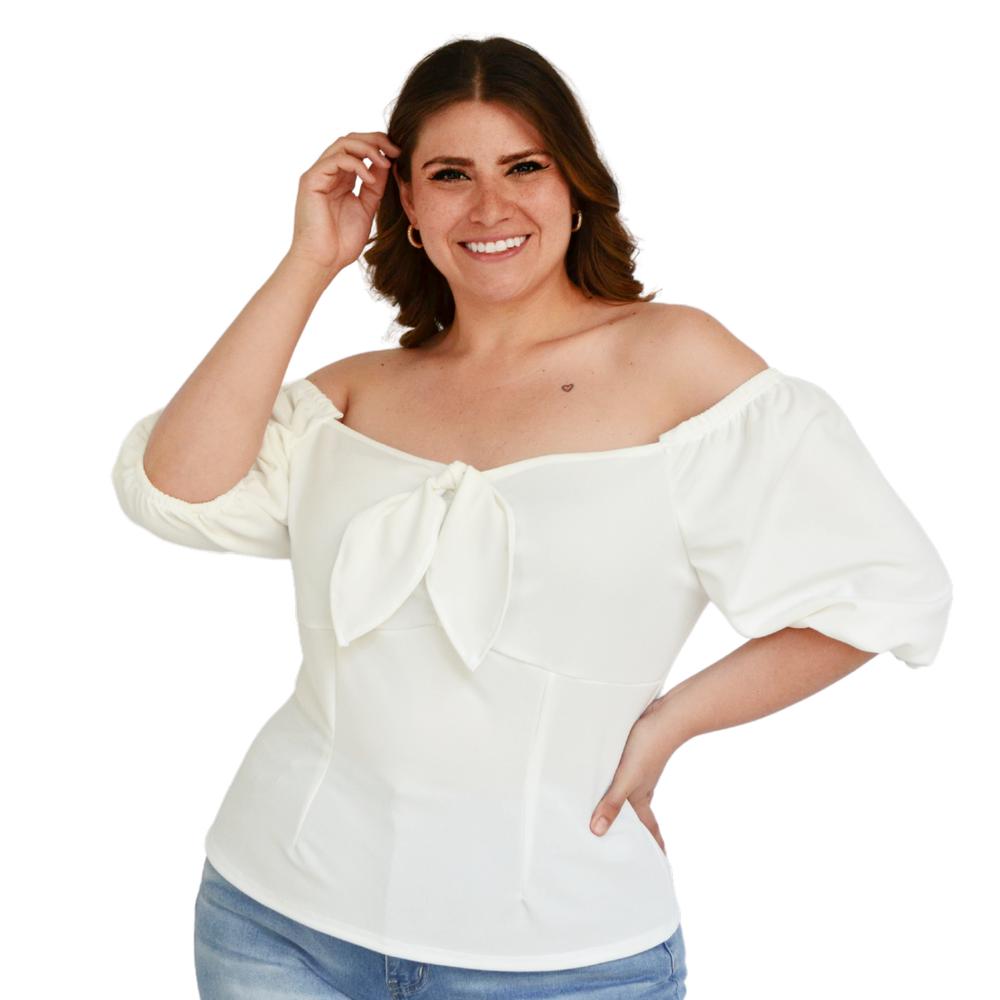 Blusa Campesina con Nudo Roman Fashion color Blanco para Mujer