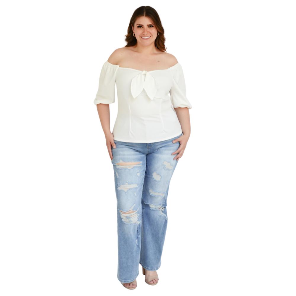 Foto 5 | Blusa Campesina con Nudo Roman Fashion color Blanco para Mujer