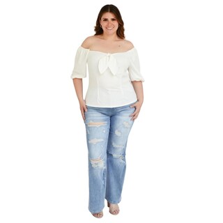 Foto 5 | Blusa Campesina con Nudo Roman Fashion color Blanco para Mujer