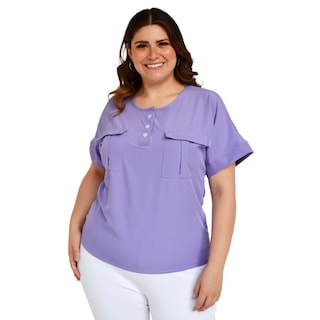 Foto 1 | Blusa Fresca con Bolsillos Roman Fashion Tallas Extras 1813 color Púrpura