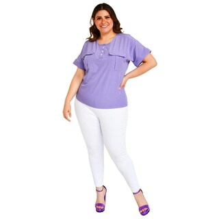 Foto 5 | Blusa Fresca con Bolsillos Roman Fashion Tallas Extras 1813 color Púrpura