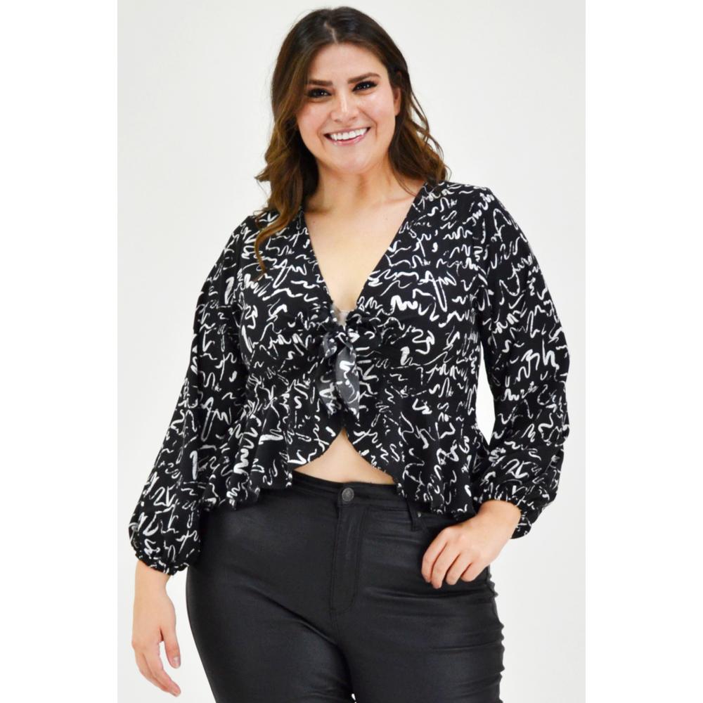 Foto 2 pulgar | Blusa Escote con Nudo Roman Fashion Negro para Mujer