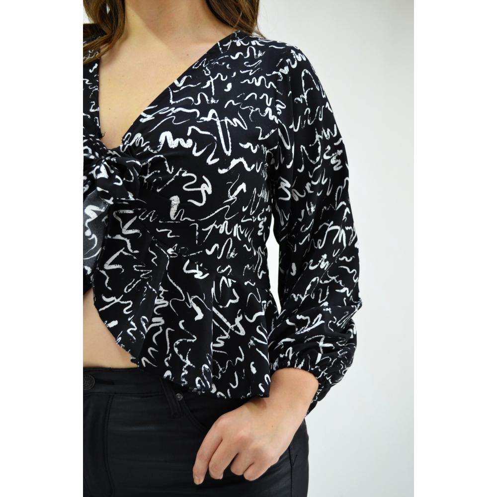Foto 5 pulgar | Blusa Escote con Nudo Roman Fashion Negro para Mujer