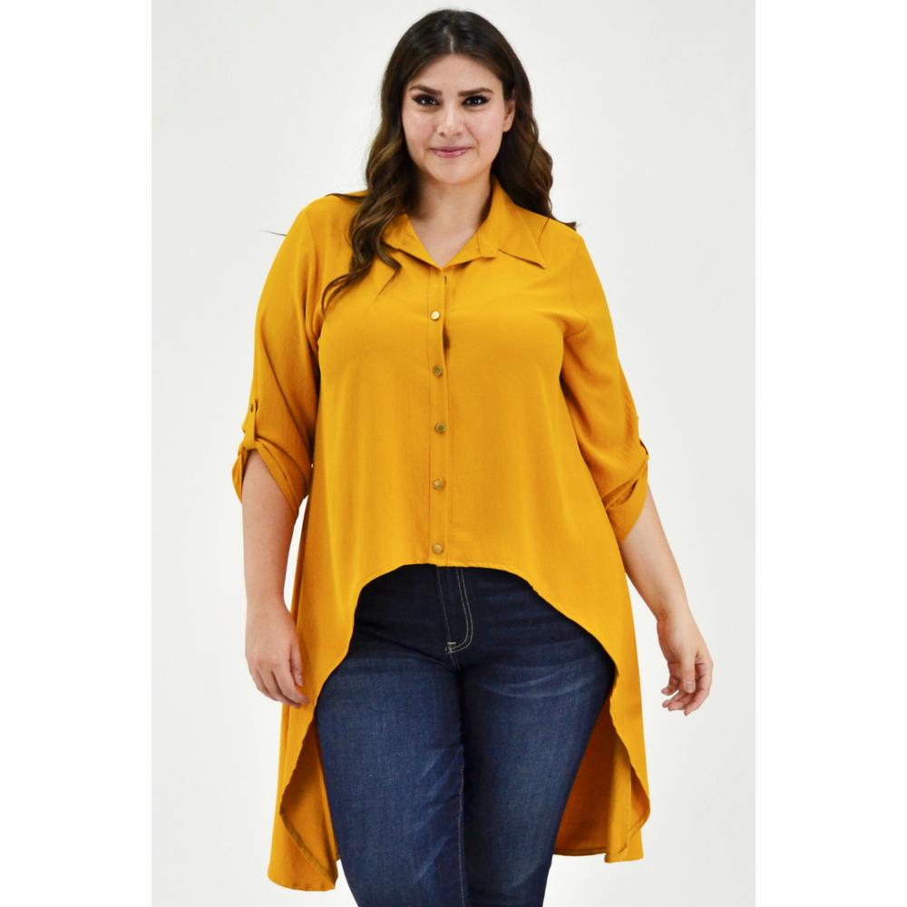 Foto 1 | Maxiblusa Asimétrica Roman Fashion Tallas Extras 1060 color Mostaza