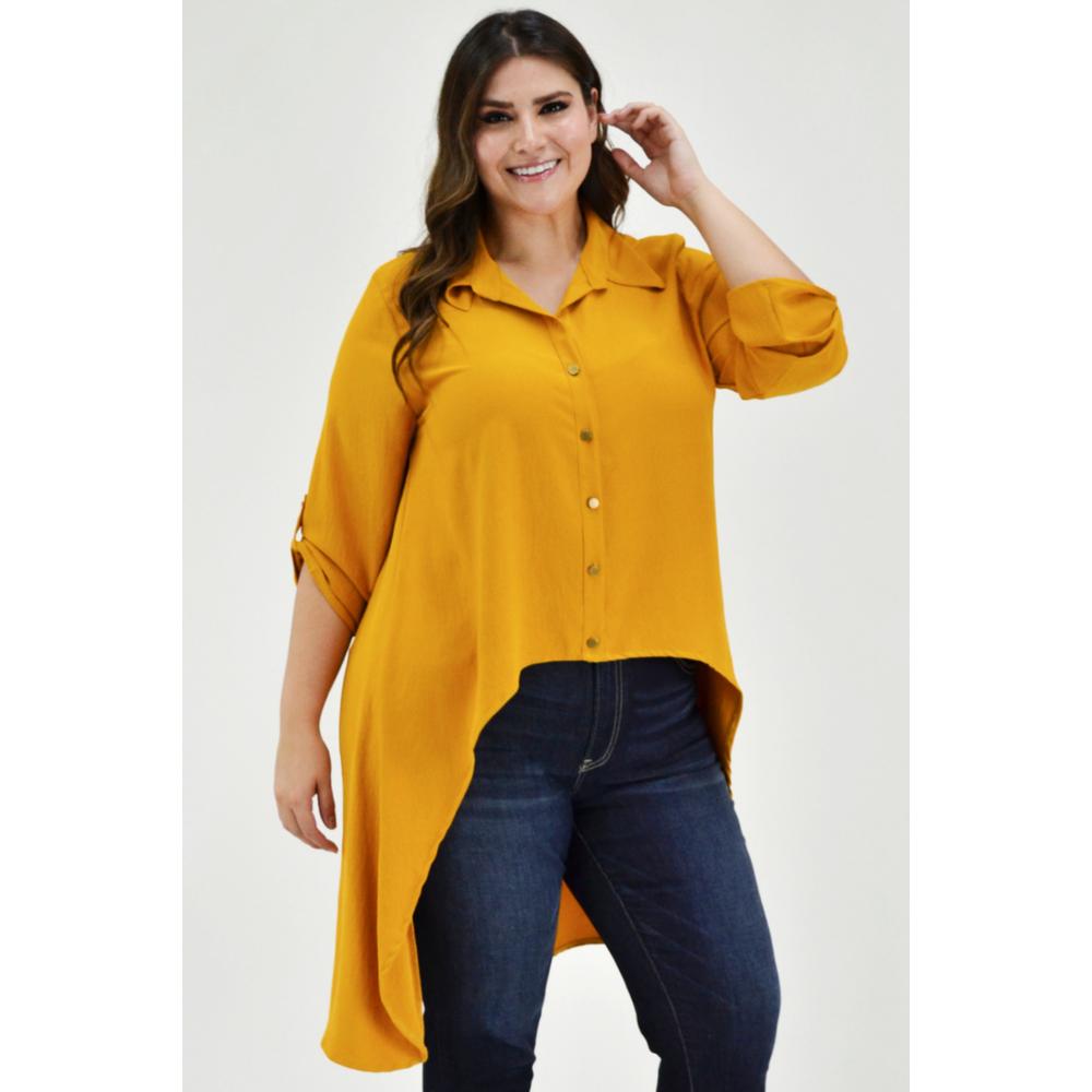 Foto 2 | Maxiblusa Asimétrica Roman Fashion Tallas Extras 1060 color Mostaza