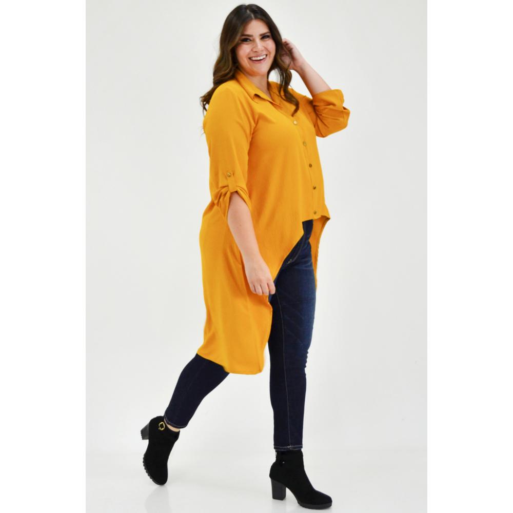 Foto 6 pulgar | Maxiblusa Asimétrica Roman Fashion Tallas Extras 1060 color Mostaza