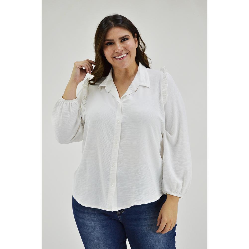Blusa Hombro con Escarola Roman Fashion 12258 Blanca