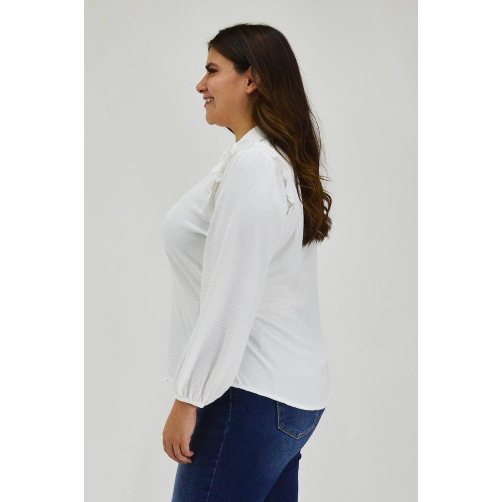 Foto 3 pulgar | Blusa Hombro con Escarola Roman Fashion 12258 Blanca