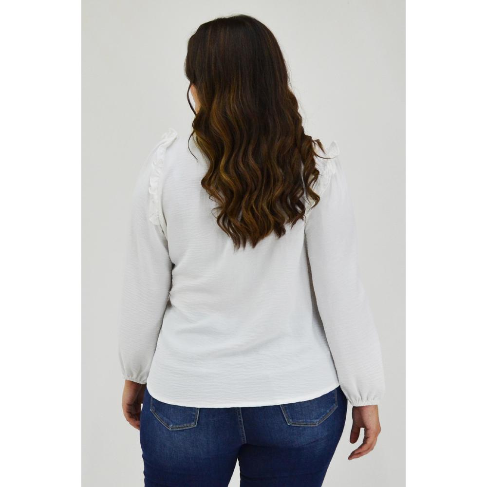Foto 4 pulgar | Blusa Hombro con Escarola Roman Fashion 12258 Blanca