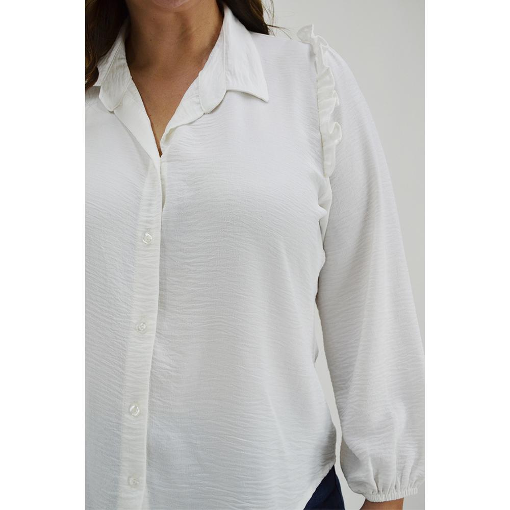 Foto 5 pulgar | Blusa Hombro con Escarola Roman Fashion 12258 Blanca