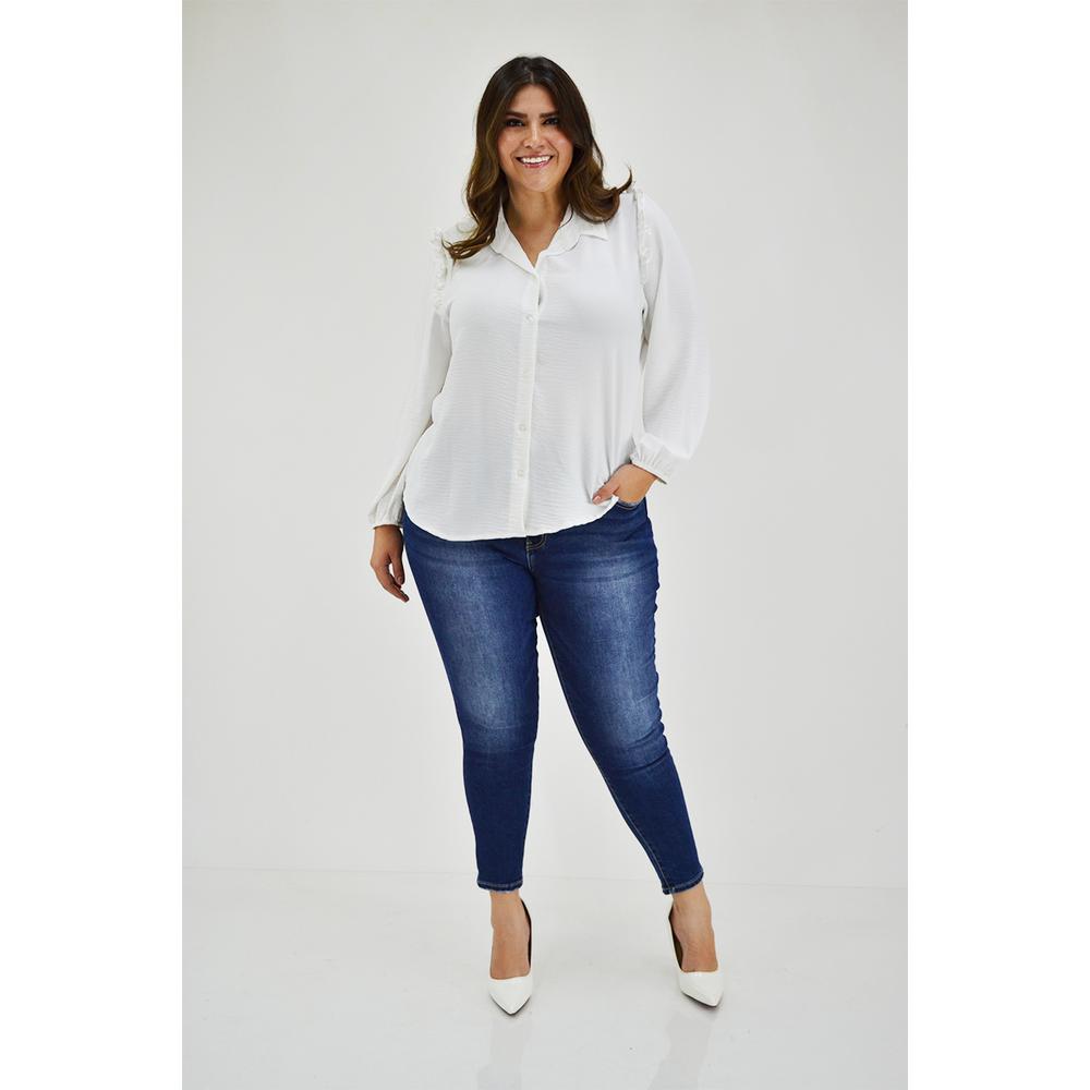 Foto 6 pulgar | Blusa Hombro con Escarola Roman Fashion 12258 Blanca