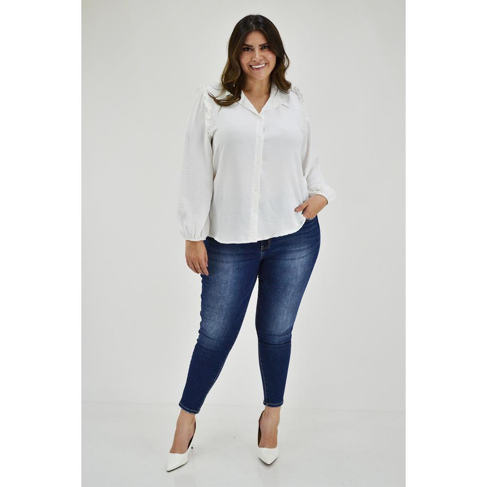Foto 7 pulgar | Blusa Hombro con Escarola Roman Fashion 12258 Blanca