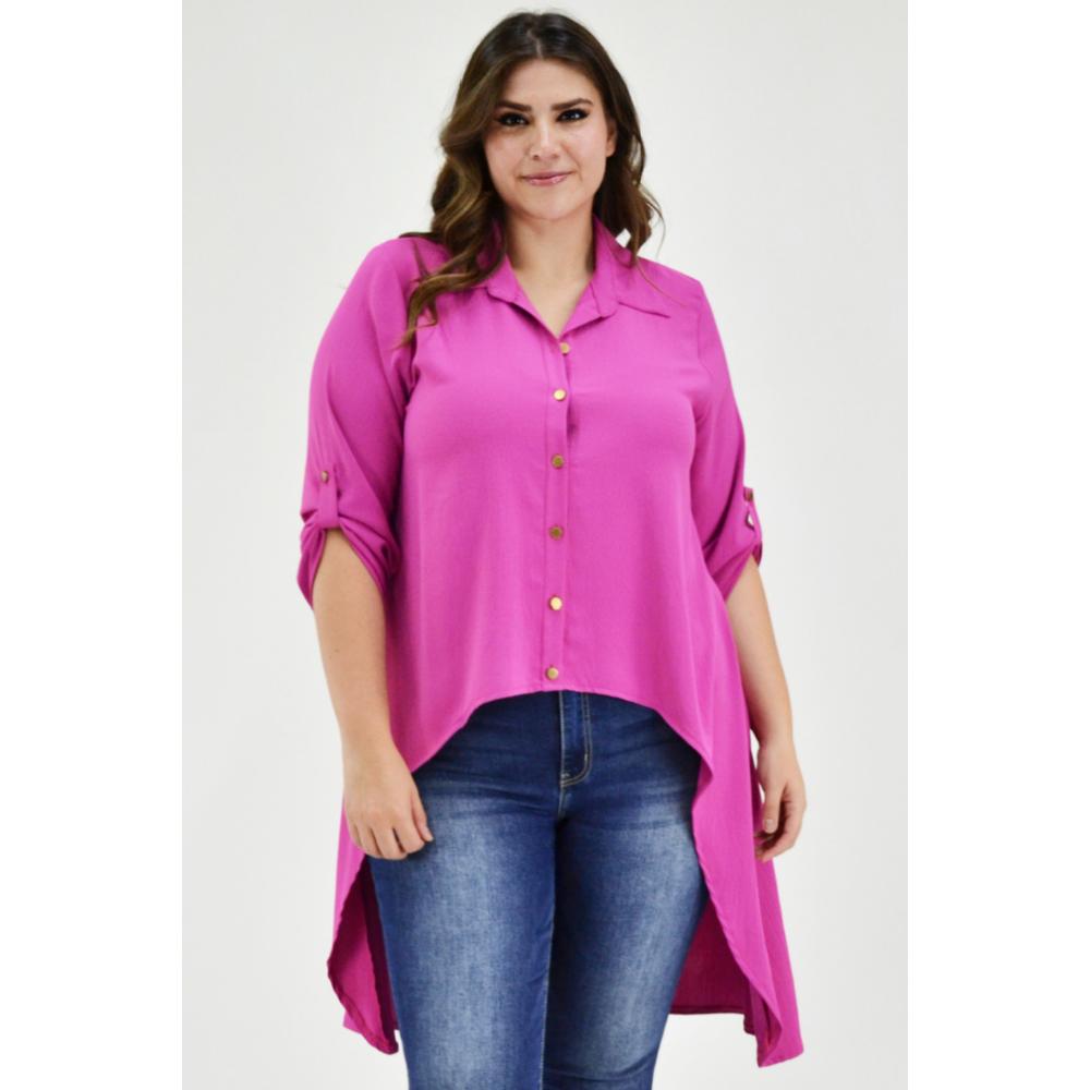 Foto 2 pulgar | Maxiblusa Asimétrica Roman Fashion Tallas Extras color Rosa