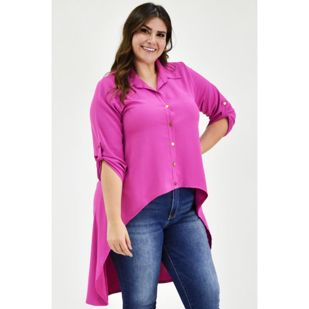 Foto 3 pulgar | Maxiblusa Asimétrica Roman Fashion Tallas Extras color Rosa