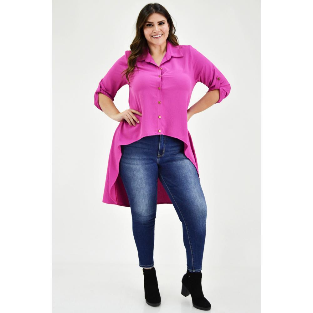 Foto 5 | Maxiblusa Asimétrica Roman Fashion Tallas Extras color Rosa