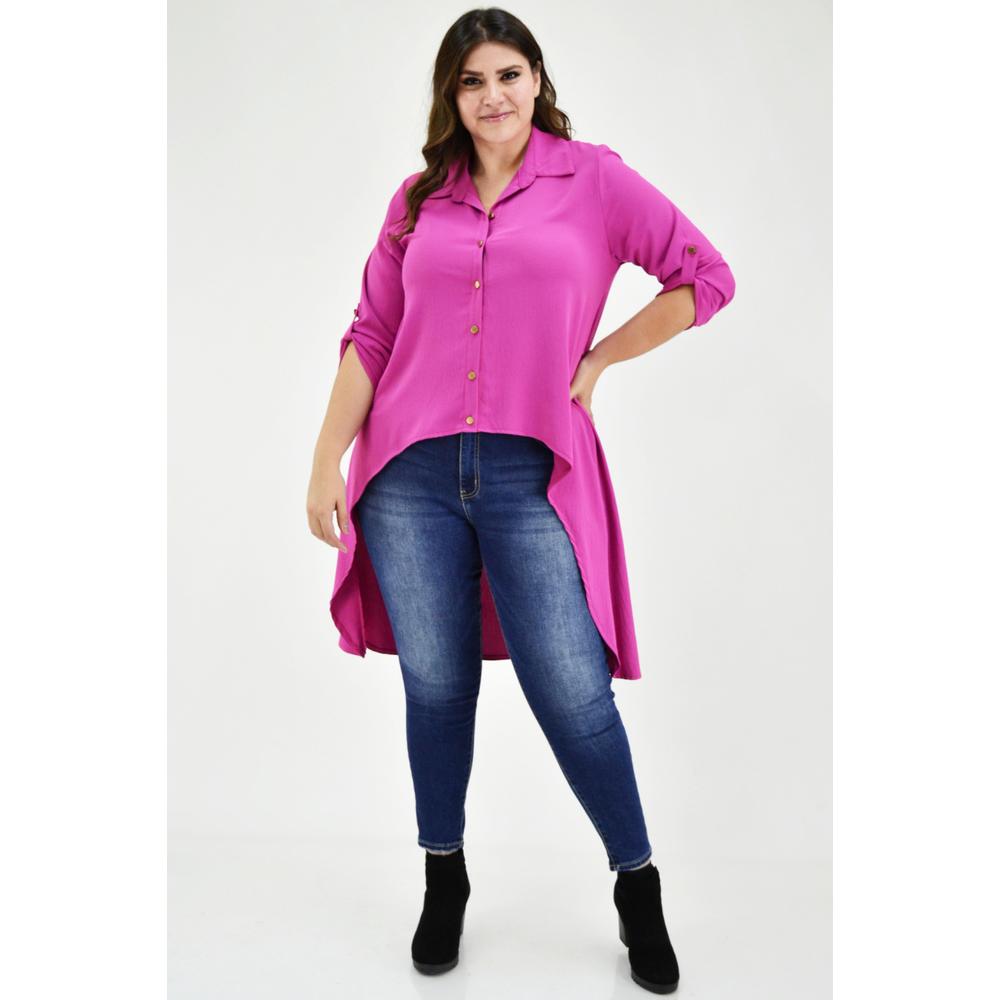 Foto 7 pulgar | Maxiblusa Asimétrica Roman Fashion Tallas Extras color Rosa