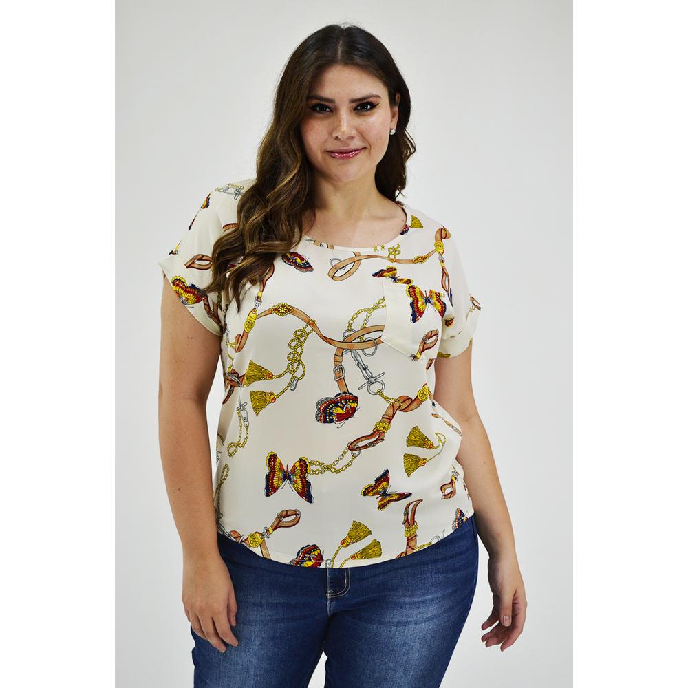 Foto 1 | Blusa Manga Corta Roman Fashion Beige para Mujer