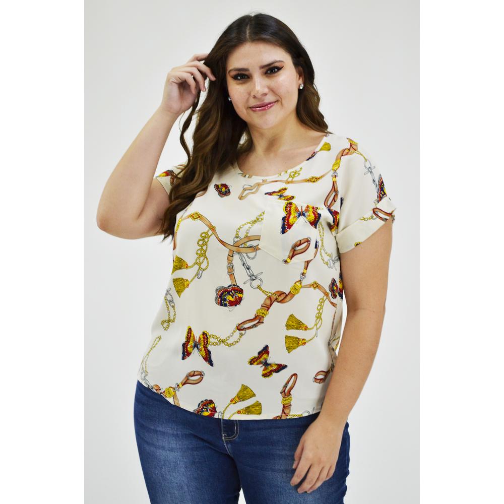 Foto 3 pulgar | Blusa Manga Corta Roman Fashion Beige para Mujer