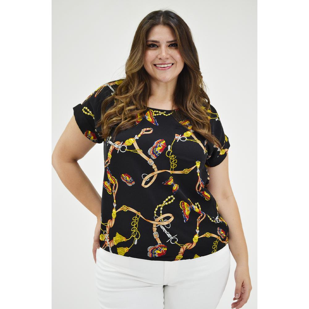Foto 2 pulgar | Blusa Manga Corta Roman Fashion Tallas Extras 5523 color Negro