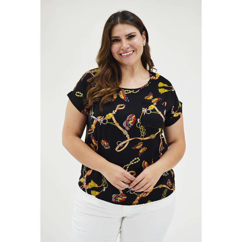 Foto 6 pulgar | Blusa Manga Corta Roman Fashion Tallas Extras 5523 color Negro