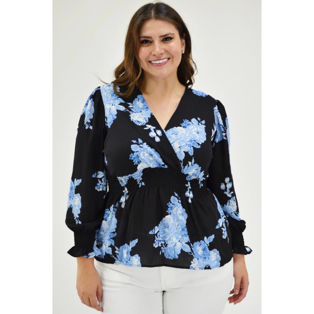 Blusa Escote Cruzado Roman Fashion BL-JON-6879 Negra Tallas Extras