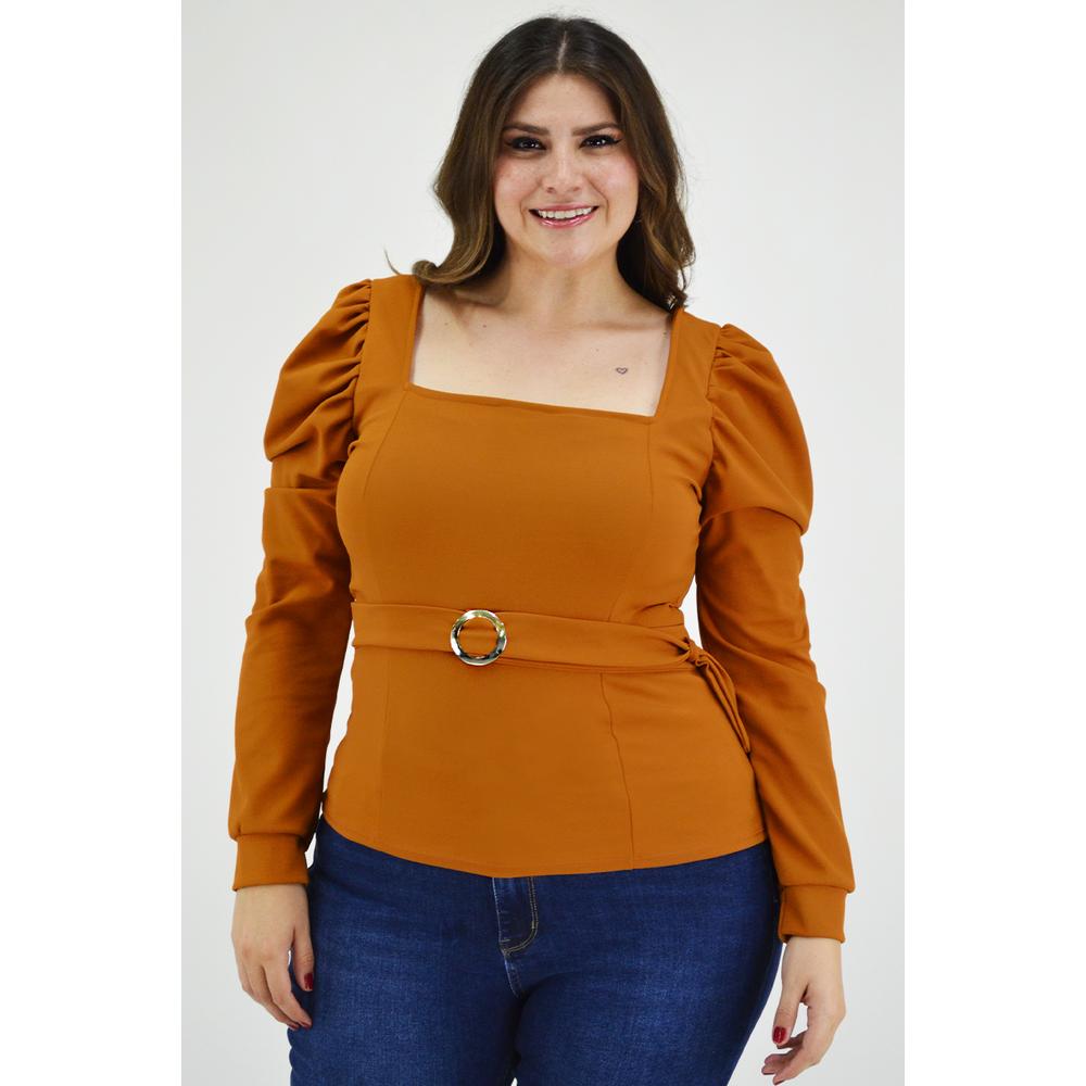 Foto 1 | Blusa Escote Cuadrado Roman Fashion BL-GR-1849 Marrón Tallas Extras