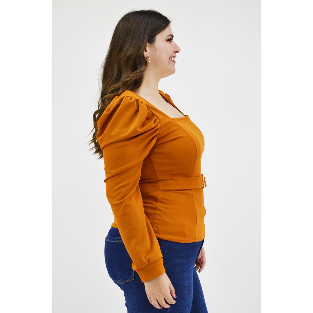 Foto 3 pulgar | Blusa Escote Cuadrado Roman Fashion BL-GR-1849 Marrón Tallas Extras