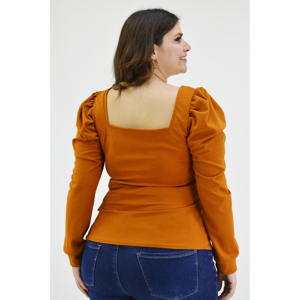 Foto 4 pulgar | Blusa Escote Cuadrado Roman Fashion BL-GR-1849 Marrón Tallas Extras
