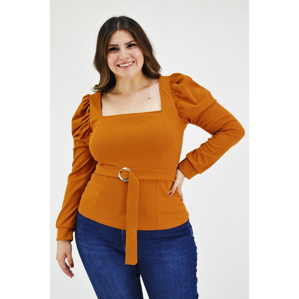 Foto 6 pulgar | Blusa Escote Cuadrado Roman Fashion BL-GR-1849 Marrón Tallas Extras