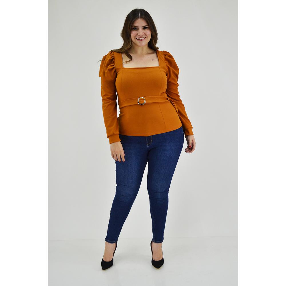 Foto 7 pulgar | Blusa Escote Cuadrado Roman Fashion BL-GR-1849 Marrón Tallas Extras