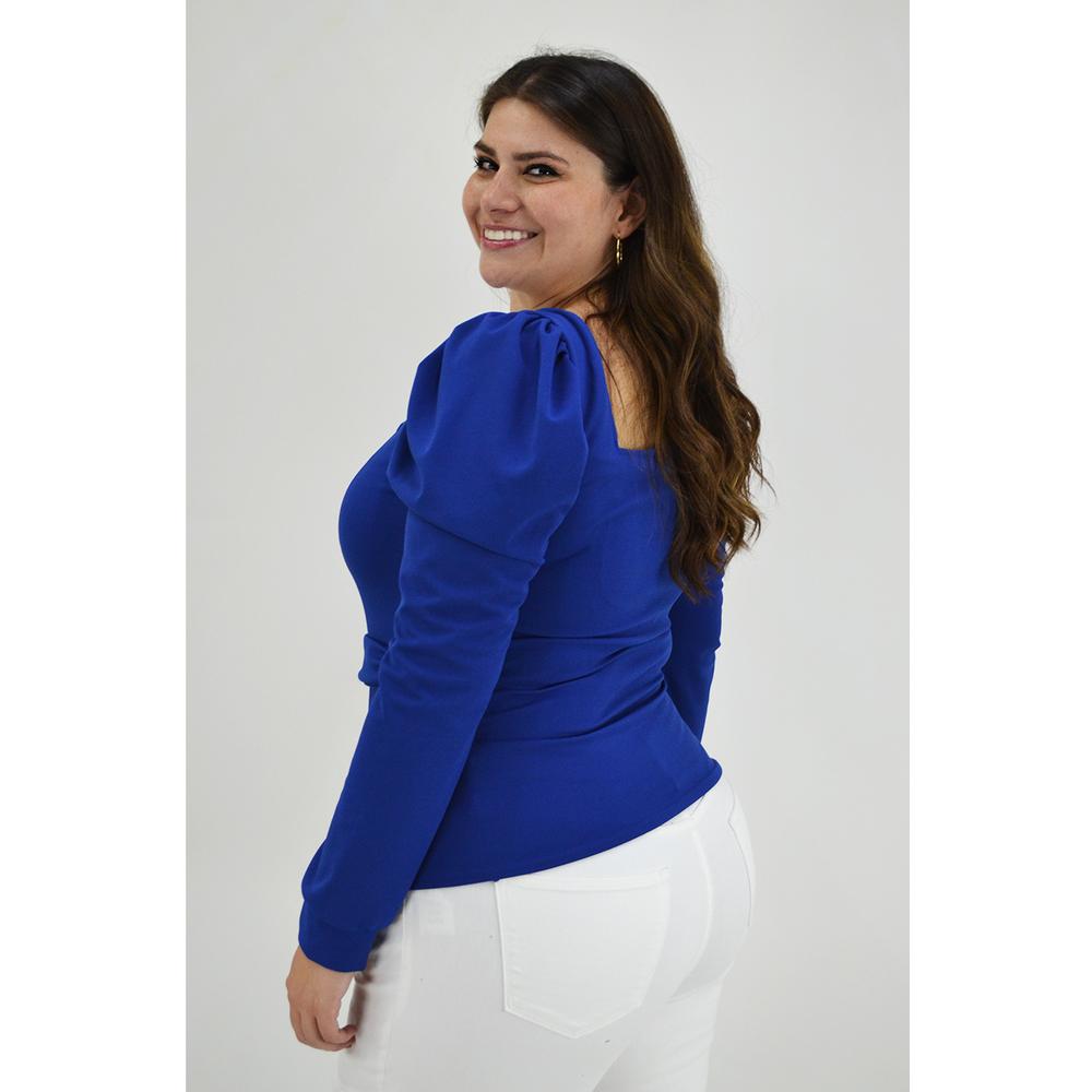 Foto 4 pulgar | Blusa Escote Cuadrado Roman Fashion BL-GR-1849 Azul Tallas Extras