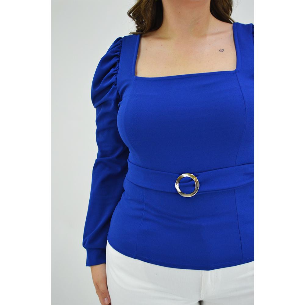 Foto 5 pulgar | Blusa Escote Cuadrado Roman Fashion BL-GR-1849 Azul Tallas Extras