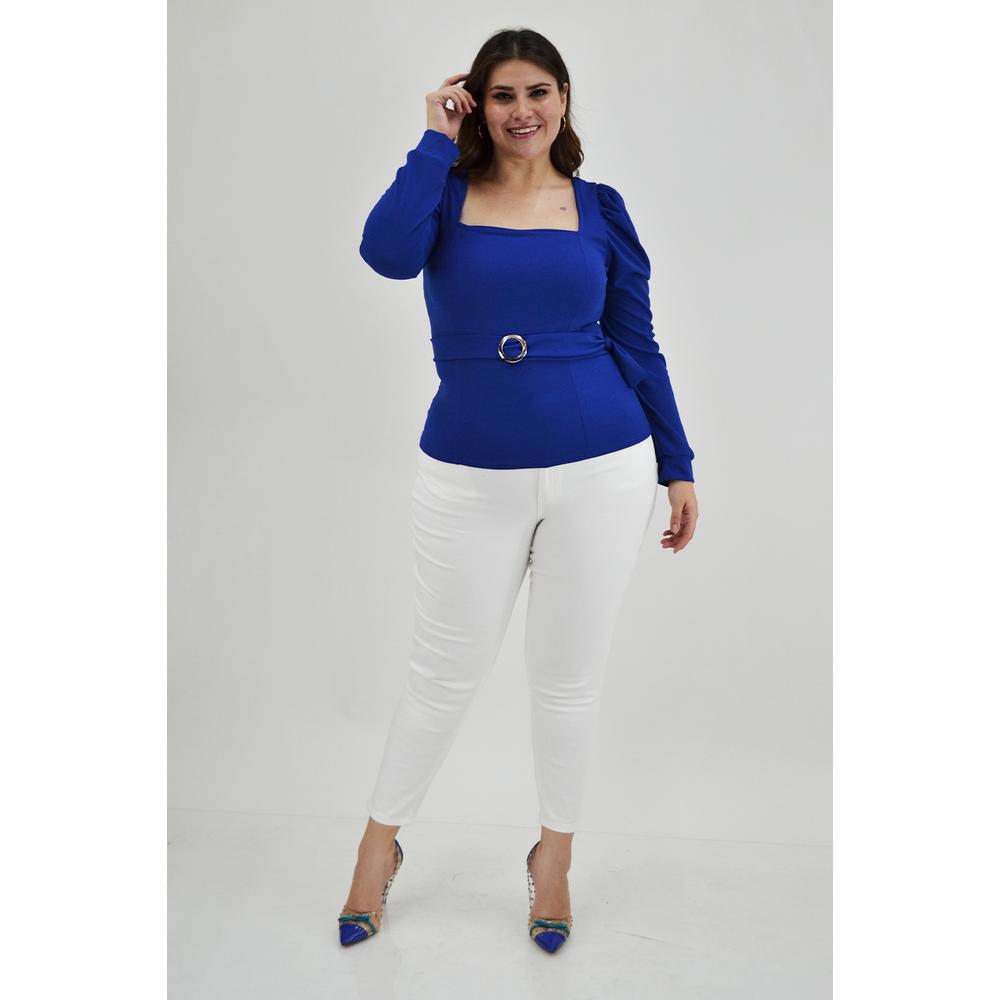 Foto 6 pulgar | Blusa Escote Cuadrado Roman Fashion BL-GR-1849 Azul Tallas Extras