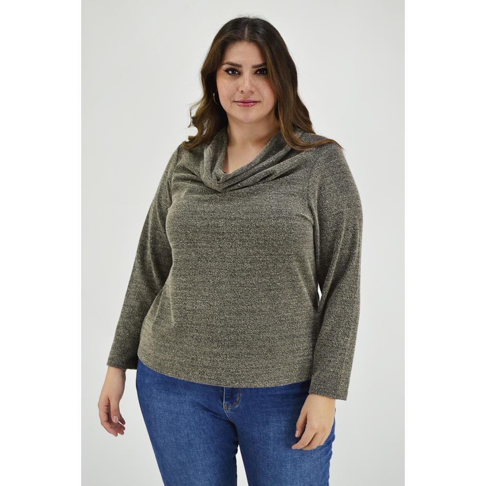 Blusa Cuello Drapeado Roman Fashion Tallas Extras Marrón
