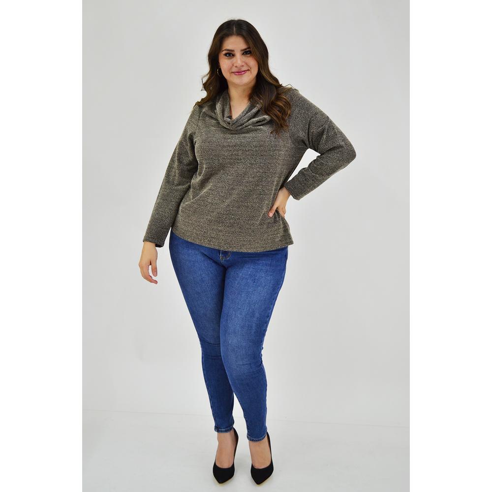 Foto 5 | Blusa Cuello Drapeado Roman Fashion Tallas Extras Marrón