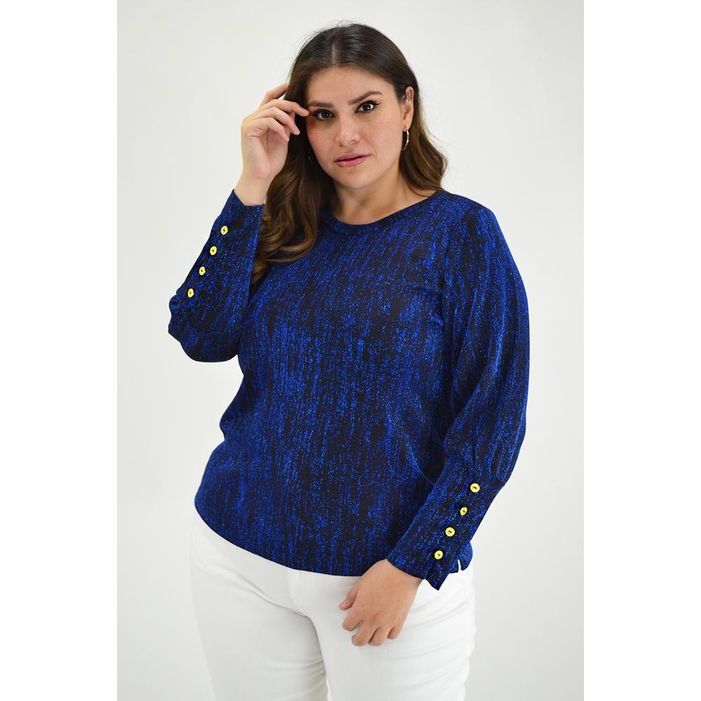 Foto 2 pulgar | Blusa Brillos con Botón Roman Fashion BL-MIC-11816 Azul Tallas Extras