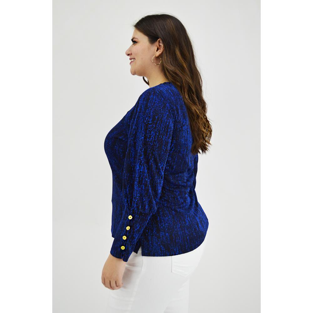 Foto 3 pulgar | Blusa Brillos con Botón Roman Fashion BL-MIC-11816 Azul Tallas Extras