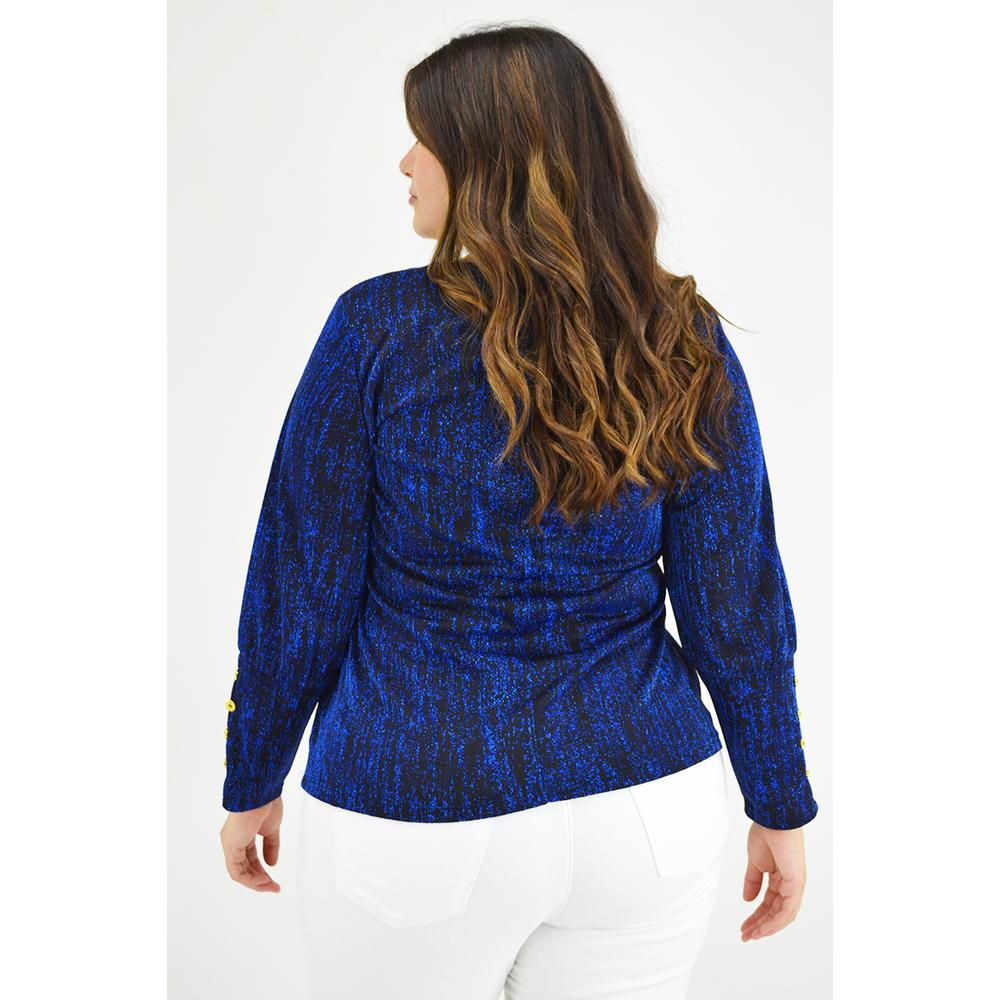 Foto 4 pulgar | Blusa Brillos con Botón Roman Fashion BL-MIC-11816 Azul Tallas Extras