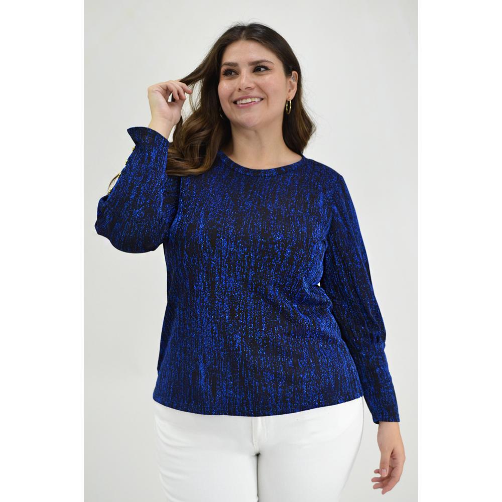 Foto 6 pulgar | Blusa Brillos con Botón Roman Fashion BL-MIC-11816 Azul Tallas Extras