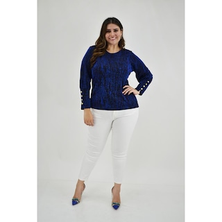 Foto 6 | Blusa Brillos con Botón Roman Fashion BL-MIC-11816 Azul Tallas Extras