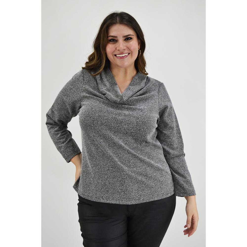 Foto 2 pulgar | Blusa Cuello Drapeado Roman Fashion Tallas Extras 11904 color Gris