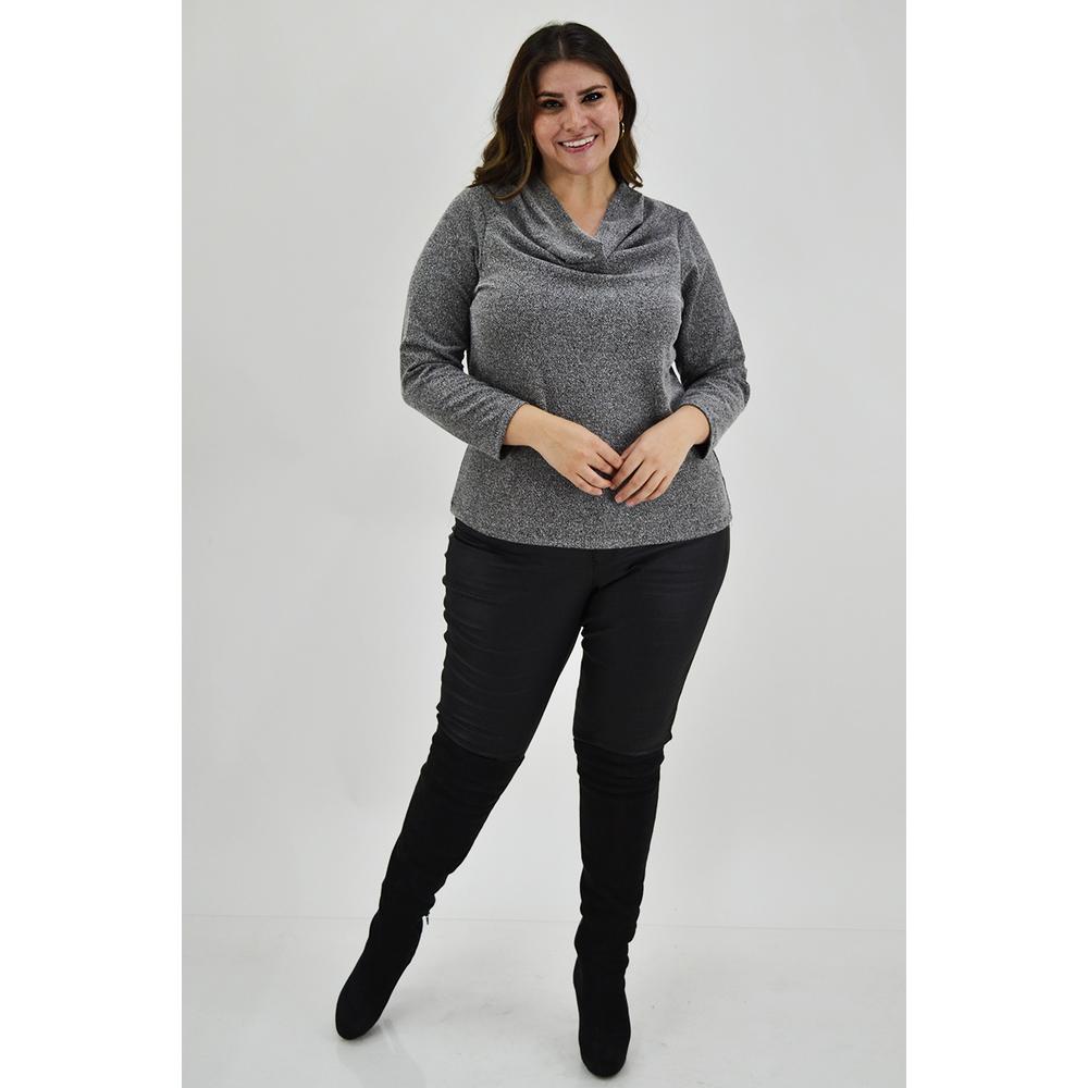 Foto 7 pulgar | Blusa Cuello Drapeado Roman Fashion Tallas Extras 11904 color Gris