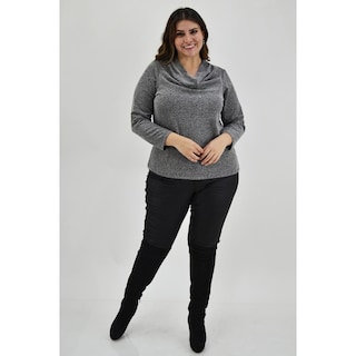 Foto 6 | Blusa Cuello Drapeado Roman Fashion Tallas Extras 11904 color Gris