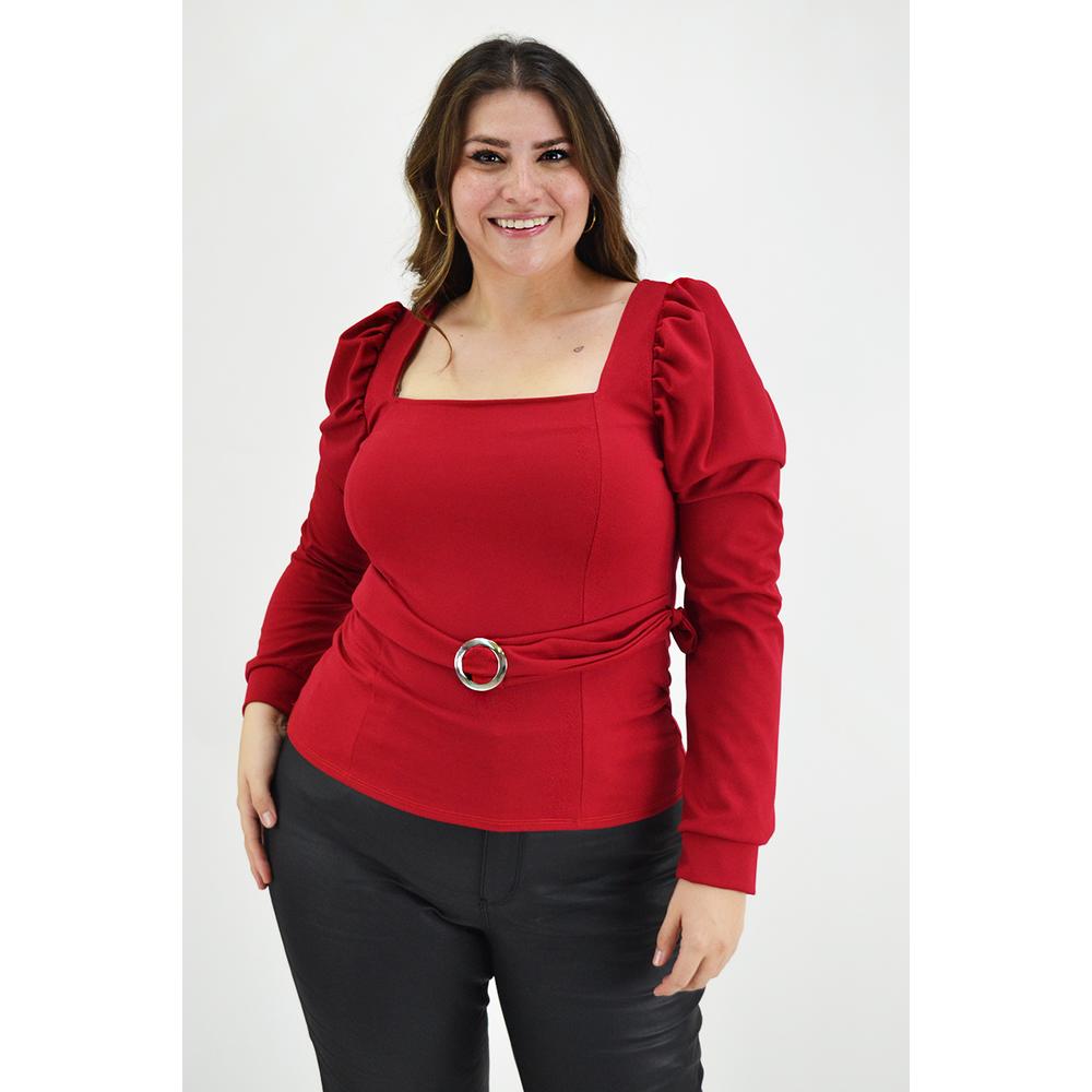 Foto 2 pulgar | Blusa con Escote Cuadrado Roman Fashion BL-GR-1849 Roja Tallas Extras