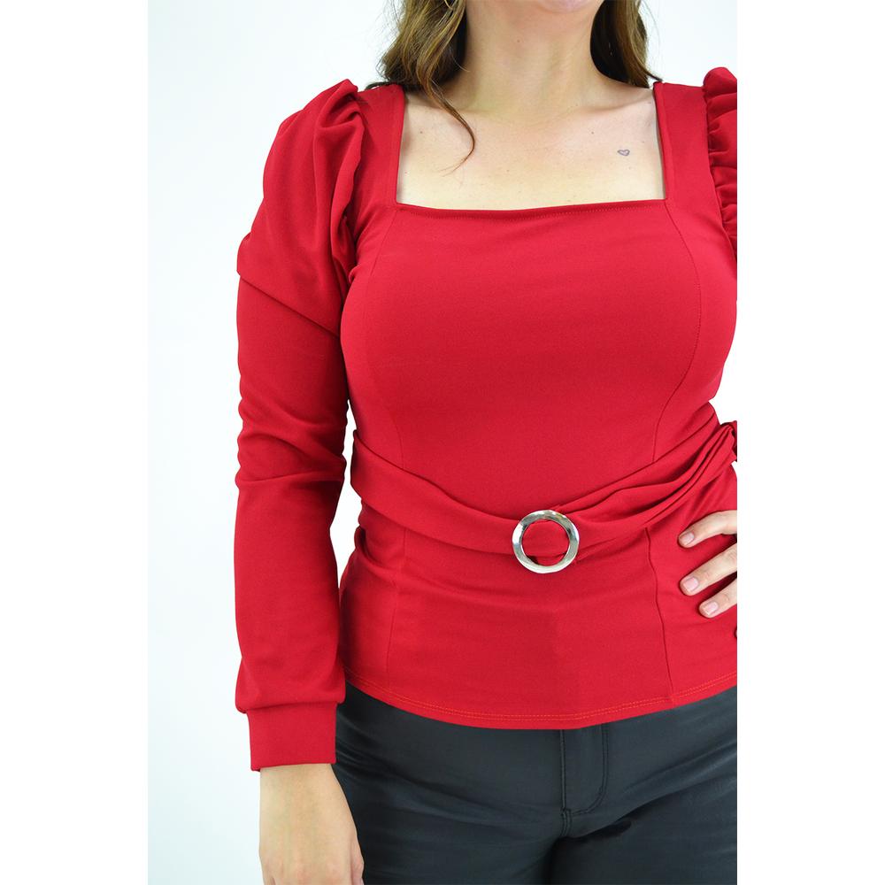 Foto 5 pulgar | Blusa con Escote Cuadrado Roman Fashion BL-GR-1849 Roja Tallas Extras