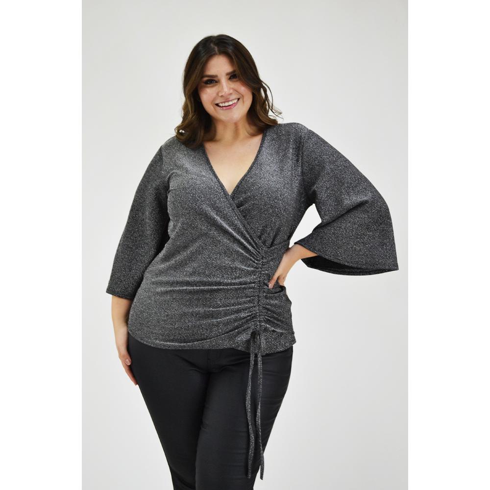 Foto 2 pulgar | Blusa Glitter con Jareta Roman Fashion BL-GR-1804 Plata Tallas Extras
