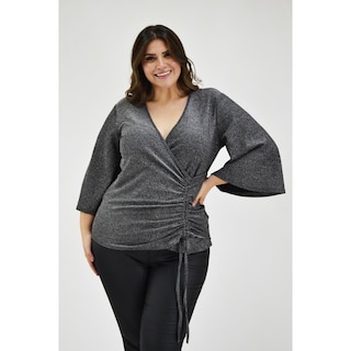 Foto 1 | Blusa Glitter con Jareta Roman Fashion BL-GR-1804 Plata Tallas Extras